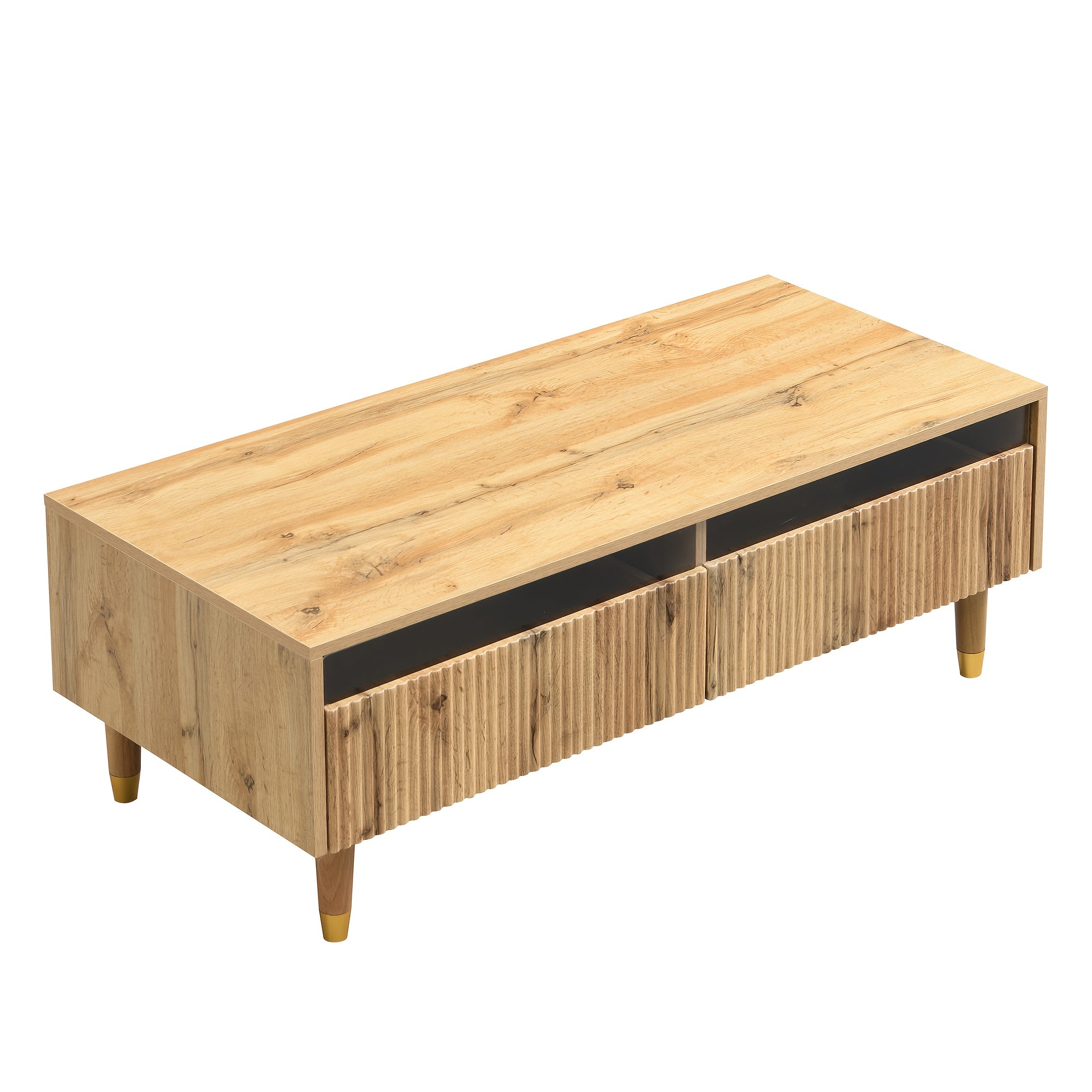 Table basse moderne avec dessus de tiroir ondulé - Meubles contemporains pour le salon, pieds en métal robustes et deux tiroirs, assemblage facile pour le canapé, le bureau ou l'entrée - Conception peu encombrante pour les espaces petits, décoration de b
