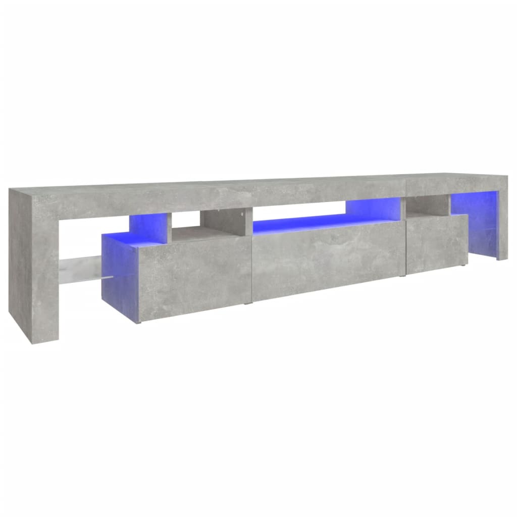 Meuble TV avec lumières LED Gris béton 215x36,5x40 cm - meuble TV moderne, meuble LED, rangement télévision, design contemporain, mobilier salon, décoration intérieure, meuble gris