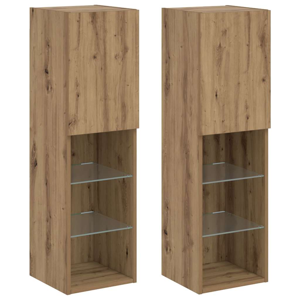 vidaXL Meubles TV muraux 2pcs Chêne Artisanal 30,5x30x102cm avec Lumières LED RVB Espace de Rangement Abondant Pour Salon Design Moderne Robuste et Durable