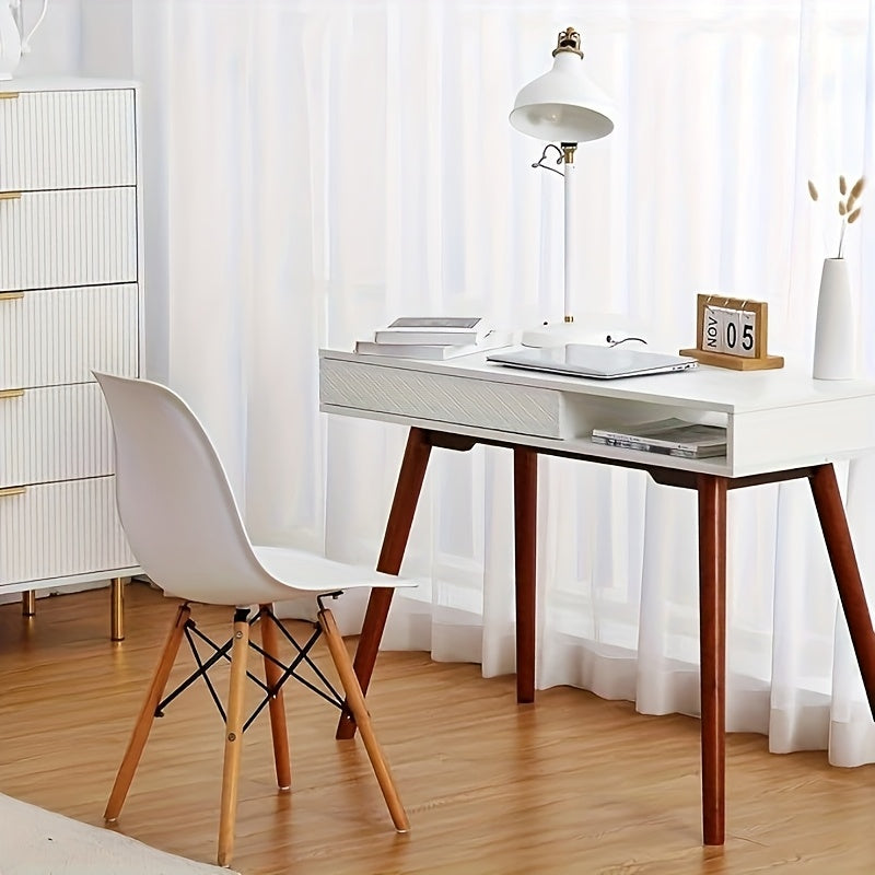 Bureau d'écriture, 106,68 cm Table d'ordinateur avec tiroirs, Bureau simple de style moderne du milieu du siècle pour la maison, blanc
