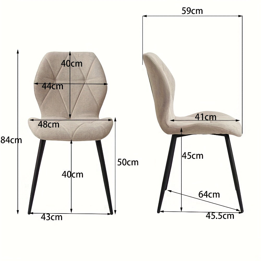 Ensemble de 4 chaises de salle à manger modernes du milieu du XXe siècle - Tissu en lin robuste et pieds en métal noir, design ergonomique sans bras, surface facile à nettoyer pour salle à manger, salon, cuisine - Compatible avec les sols en bois dur - M