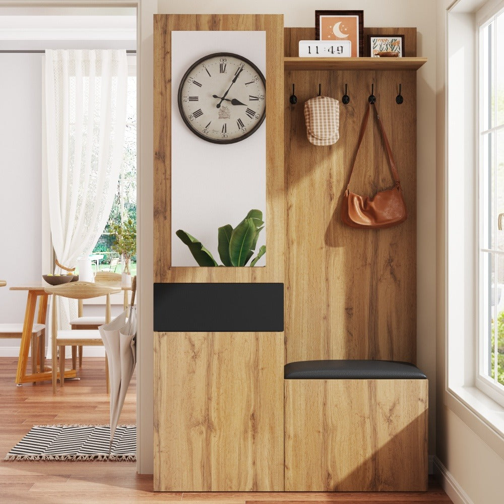 Armoire d'angle polyvalente pour la maison, étagère d'entrée simple, banc à chaussures et armoire à chaussures en un, porte-manteau de couloir, étagère multifonctionnelle pour vêtements et chaussures, deux tailles disponibles, ensemble de garde-robe simp
