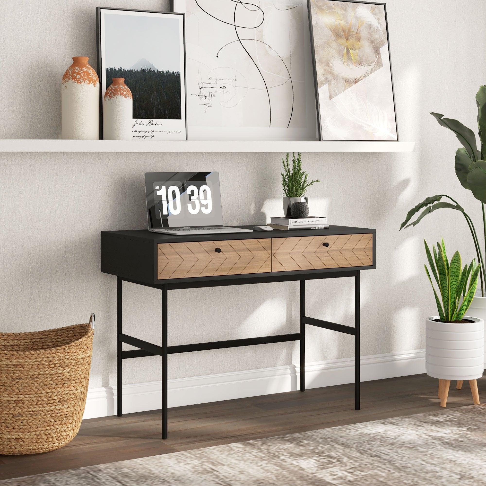 HOMCOM Bureau avec rangement table de bureau avec tiroirs Table d'Ordinateur, cadre en métal, 106L x 50l x 77H cm Noir