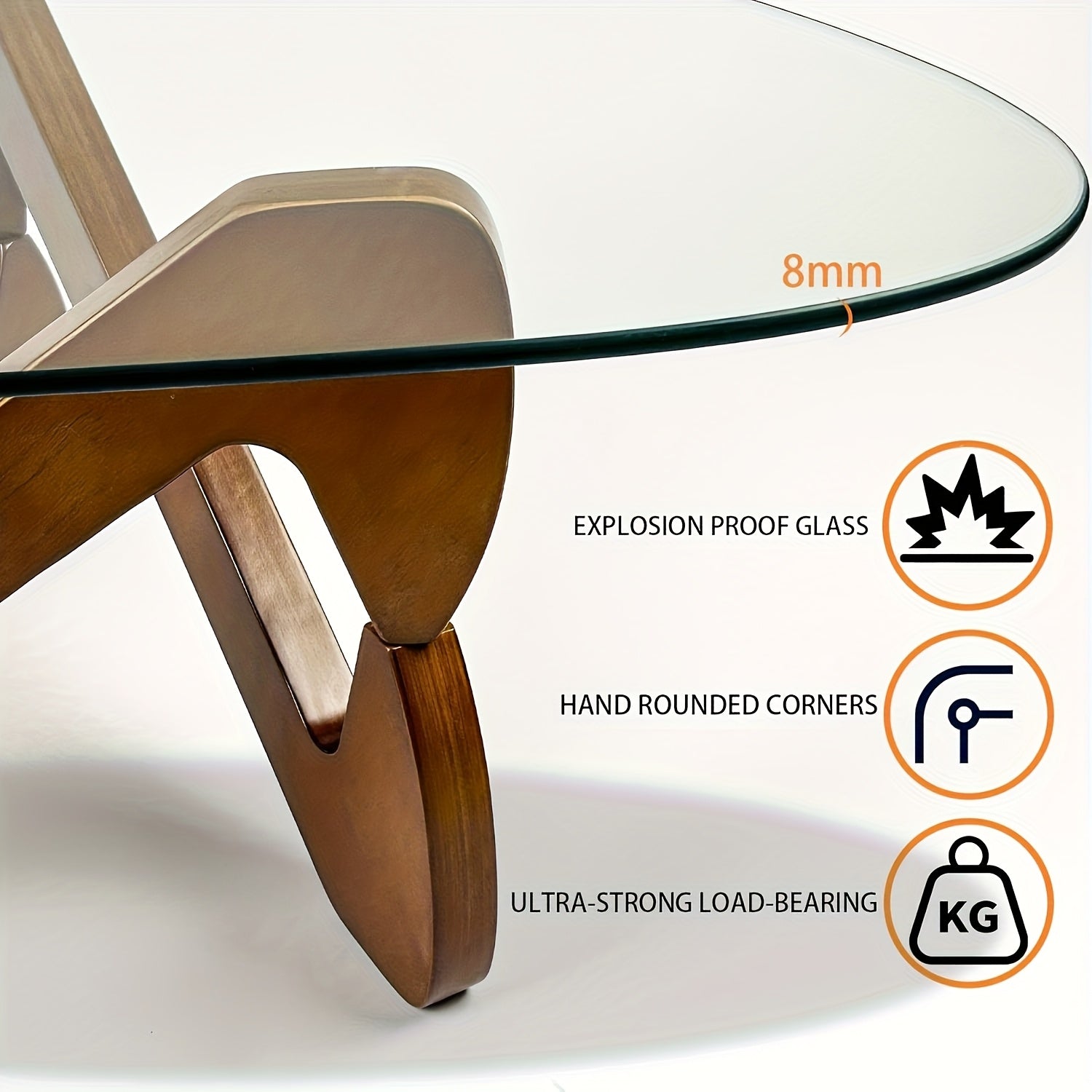 Table basse triangulaire moderne du milieu du siècle avec base en noyer - Haut en verre trempé résistant aux rayures, cadre en bois d'ingénierie, design minimaliste pour les petits espaces, salon et bureau, assemblage facile, table basse pour salon, mobi