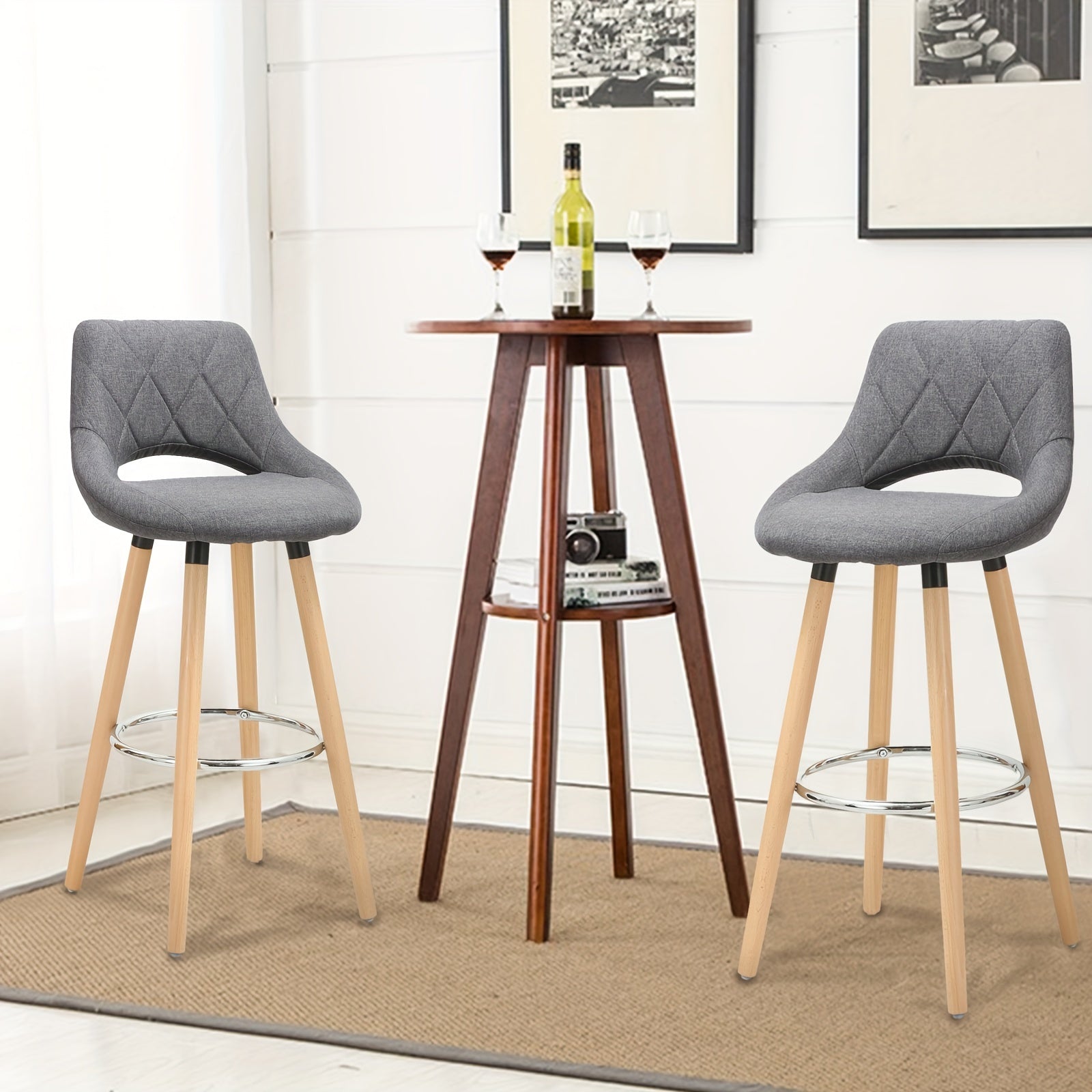 2pièces Bar Stool Cadre En Bois Avec Dossier Et Support de Pied Design Chaise de Cuisine Optimal Comfort