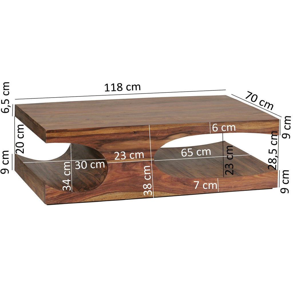 Table Basse en Bois Massif, 120 cm de Large, Table de Salon, Design Marron, Style Rustique, Table d'Appoint, Options de Couleur Disponibles