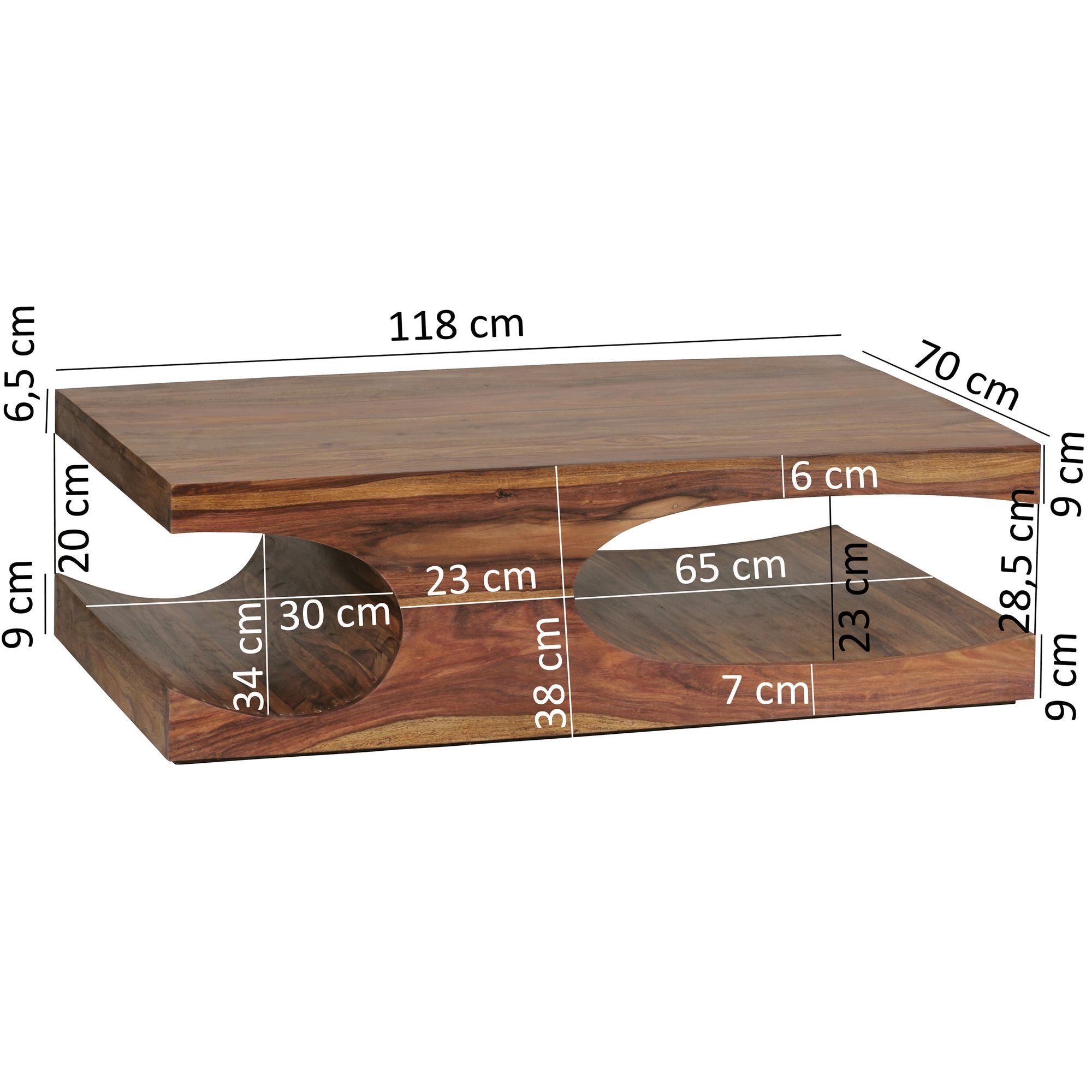 Table Basse en Bois Massif, 120 cm de Large, Table de Salon, Design Marron, Style Rustique, Table d'Appoint, Options de Couleur Disponibles