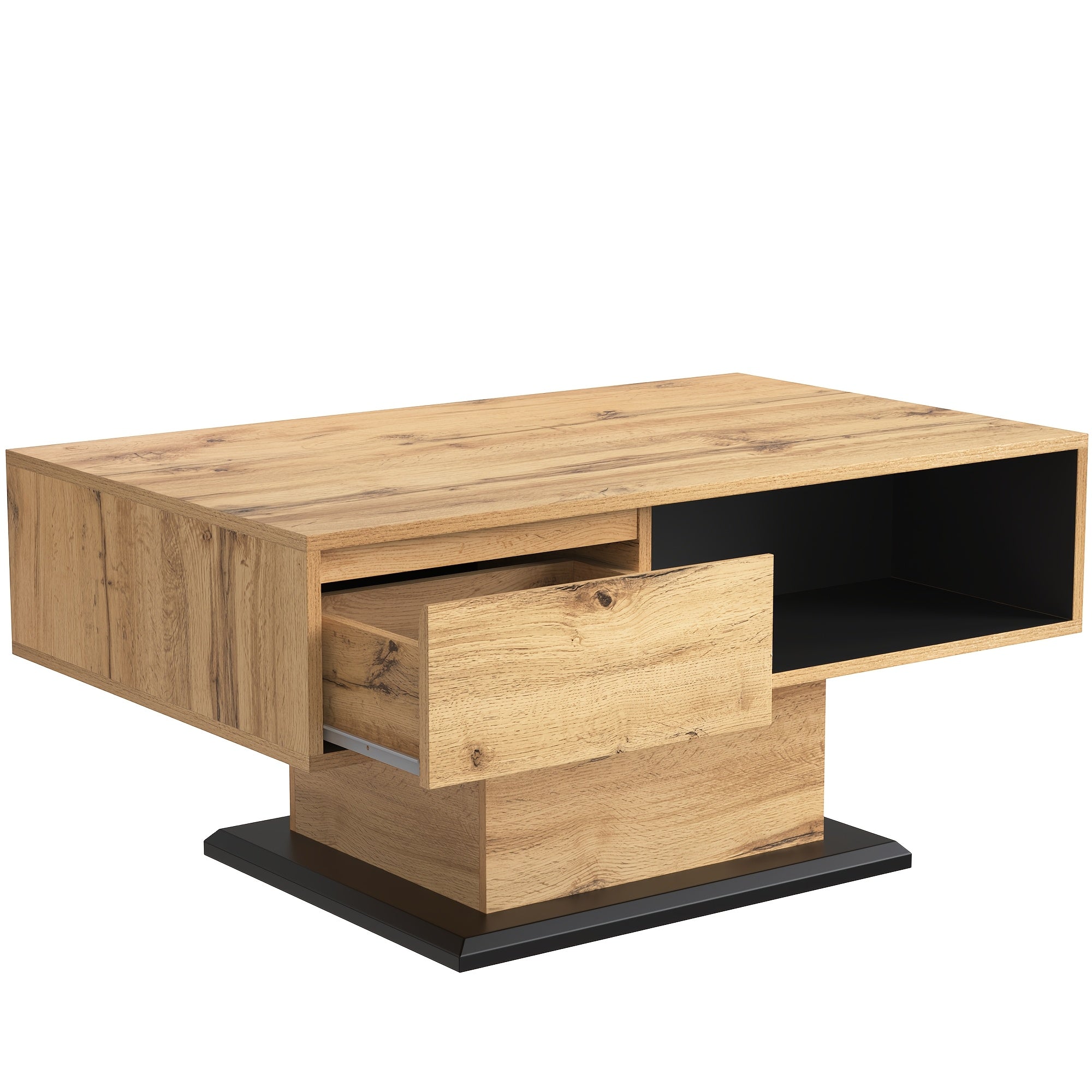 Table Basse Moderne avec Grand Rangement - Tiroir Sans Poignée, Compartiment Avant Ouvert & Organisateur Double Face Arrière - Construction Métallique Robuste, Montage Facile pour Salon/Bureau - Table de Canapé Économiseuse d'Espace pour Petits Apparteme