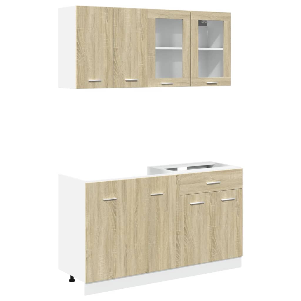 Ensemble de 4 meubles de cuisine "Lyon" en chêne Sonoma-Armoire à linge, armoire à livres, commode de salle à manger, armoire à chaussures, armoire de rangement de cuisine, armoire à vaisselle, meuble TV : dotée de multiples espaces de rangement, compati