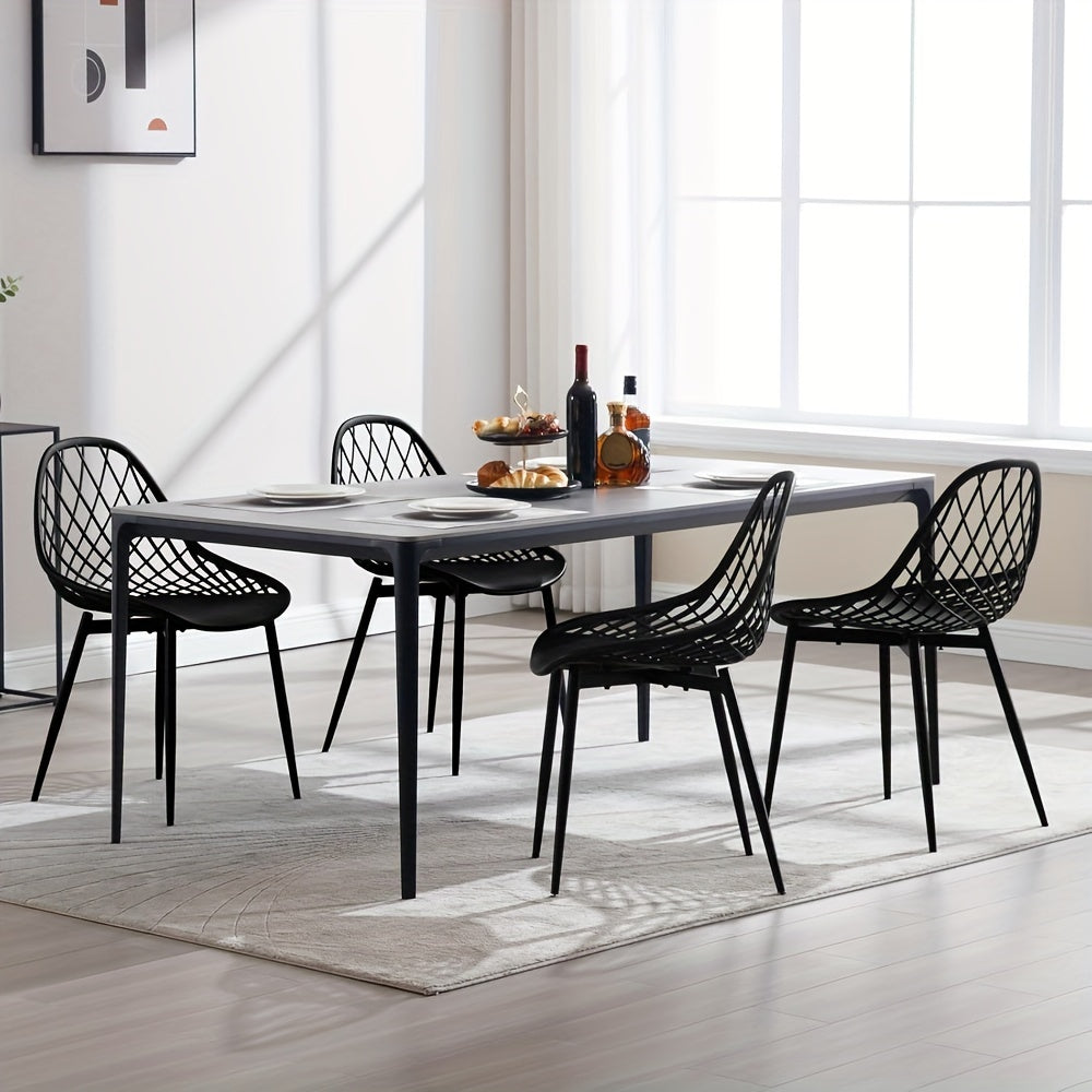 4 chaises de salle à manger, fauteuil cuisine avec dossier ajouré, siège pour séjour ou balcon en plastique et pieds métalliques, style scandinave moderne, Meubles pour la Maison,Meubles et Décoration pour la Maison, Aménagement de Salle à Manger,Sièges