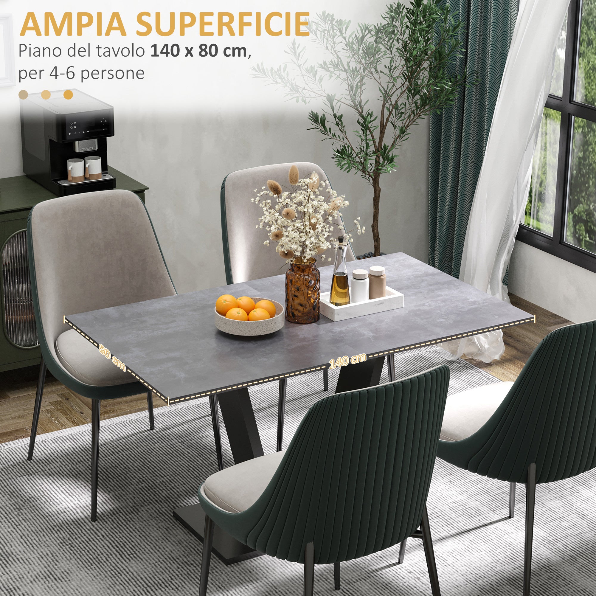 Table à manger HOMCOM pour 4-6 personnes, table de salon avec plateau à effet marbre et base en acier, 140x80x76 cm