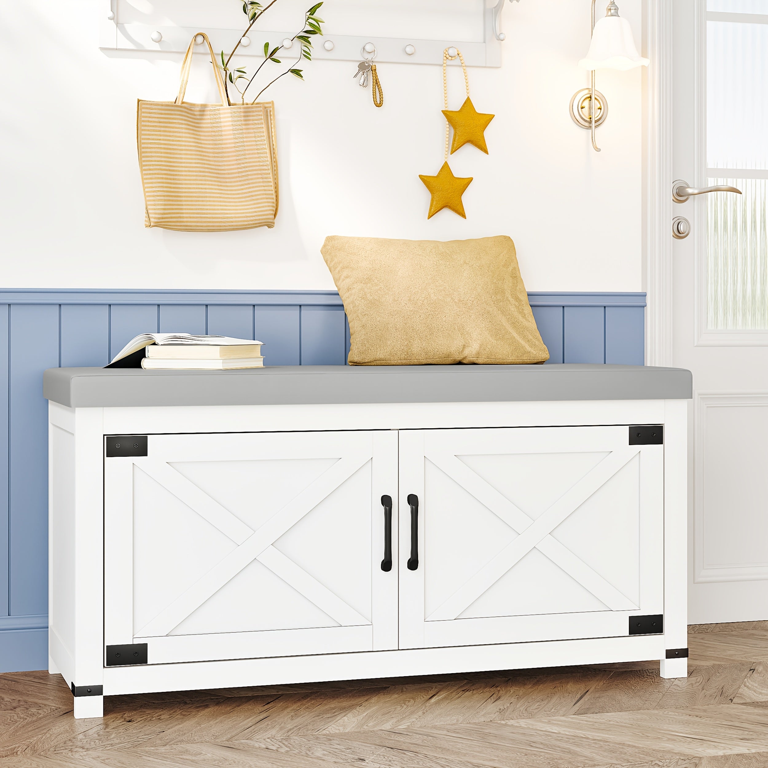 Banquette à Chaussures, Meuble à Chaussures avec Siège, Étagère à Chaussures Rembourrée, 35 x 100 x 49 cm, Capacité de Charge Jusqu'à 150 kg, pour Entrée, Salon, Couloir, Blanc