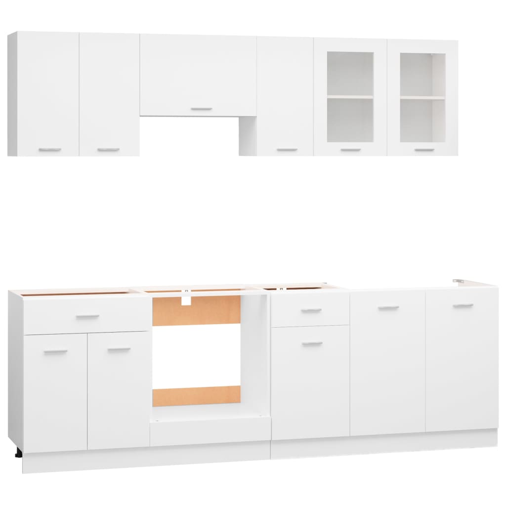 Ensemble de 8 meubles de cuisine "Lyon" en bois d'ingénierie blanc