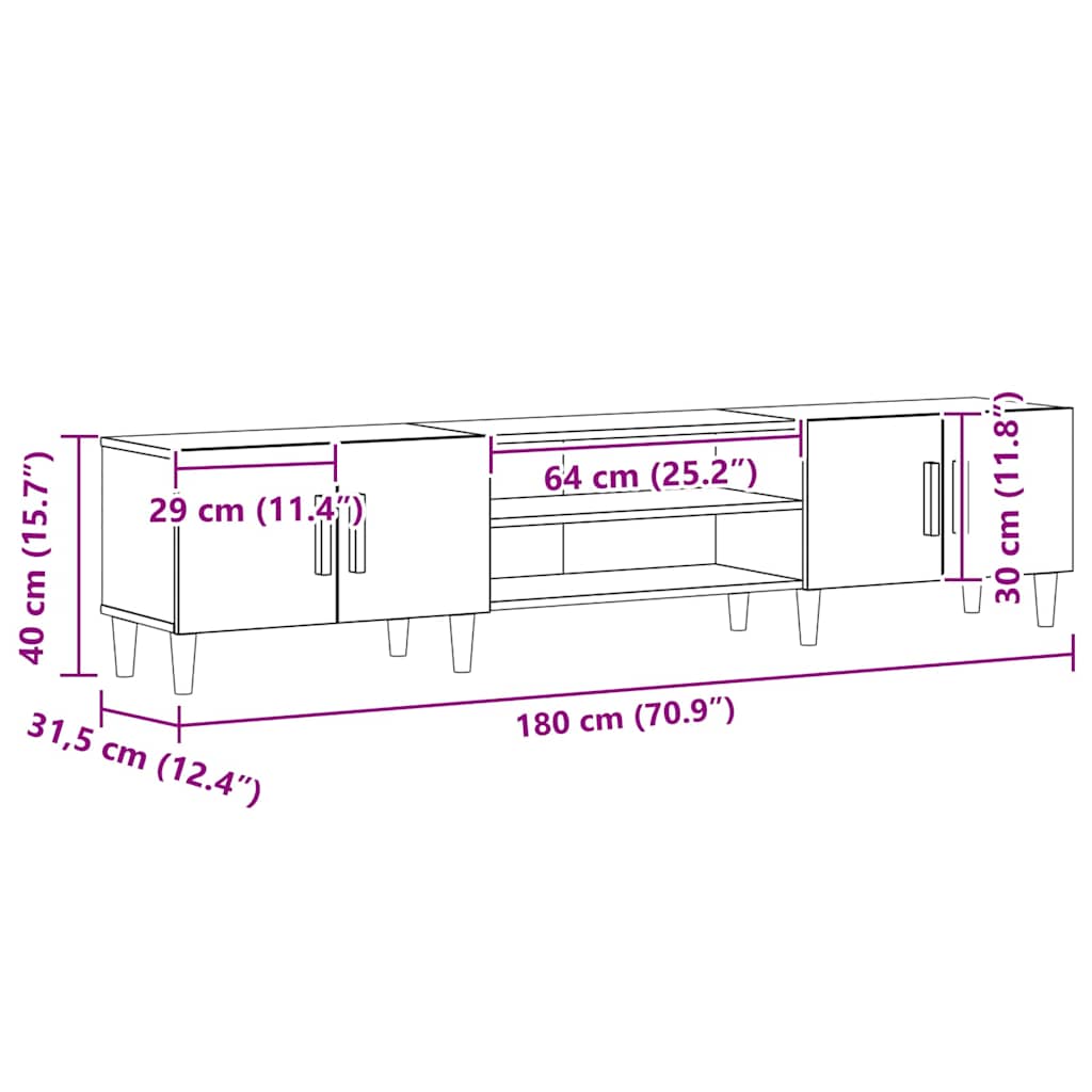 Meuble TV vidaXL Grand Chêne Noir Design Moderne Avec Grand Espace de Rangement Construction en Bois d'Ingénierie 4 Portes Parfait Pour Salon et Home Theater Centre de Divertissement Stand Mobilier Théâtre