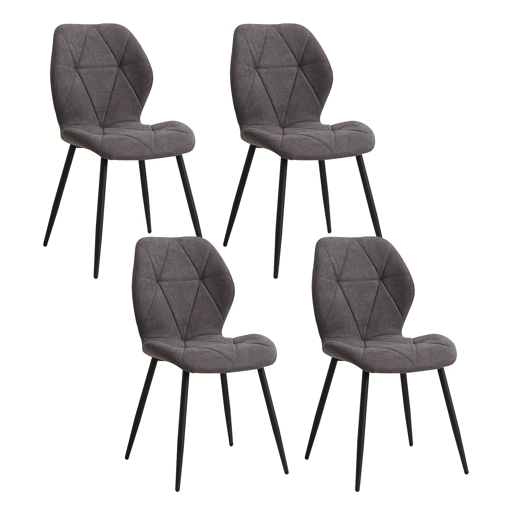 EGOONM Ensemble de 4 Chaises à Manger Style Mid-Century Moderne - Tissu Lin Gris Foncé avec Pieds en Acier Noir, Dossier Ergonomique et Sièges Rembourrés, Hauteur Réglable pour Salon, Cuisine ou Salle à Manger – Solides & Confortables, Faciles d'Entretie