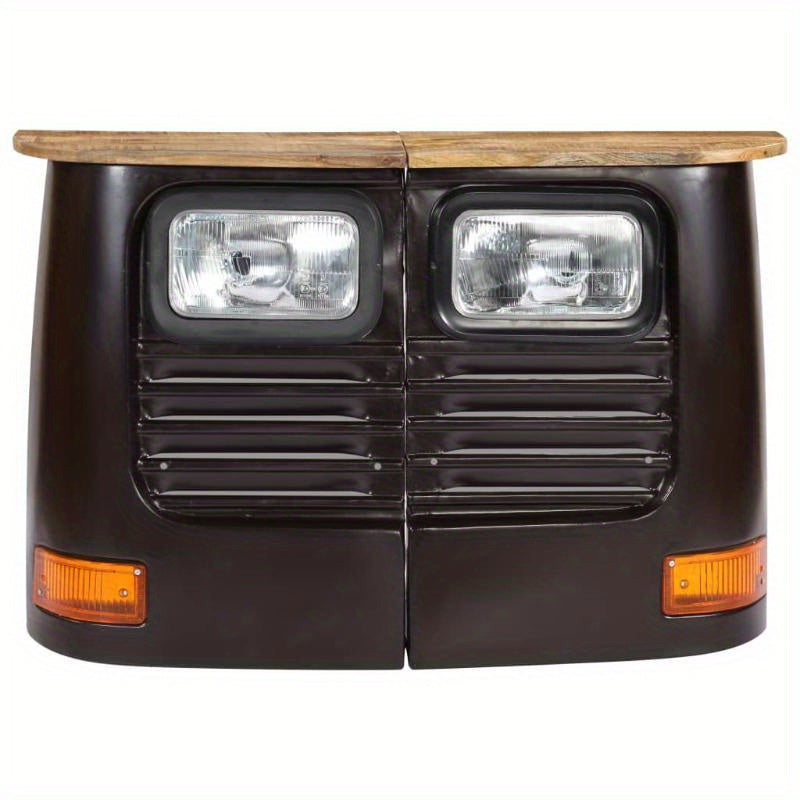 Étagère latérale de camion en bois de mango noir gris - Armoire de rangement classique autonome avec portes à lattes et design de phares, aucune assemblage requise, compact sous 68,58 cm de hauteur, capacité <3,2 pieds cubes, construction durable pour ch