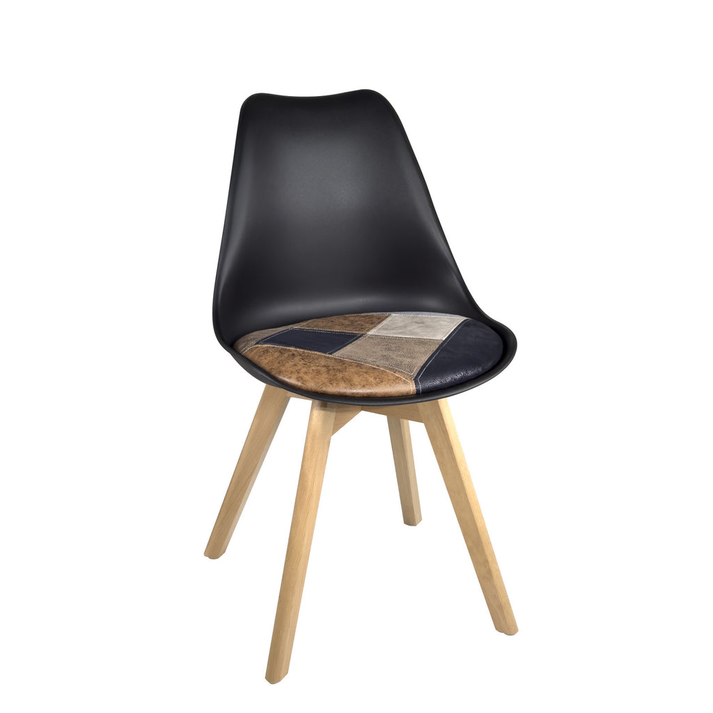 Lot 2 Chaises Scandinaves, Coussin Simili Patchwork, Pieds Hêtre, LAO