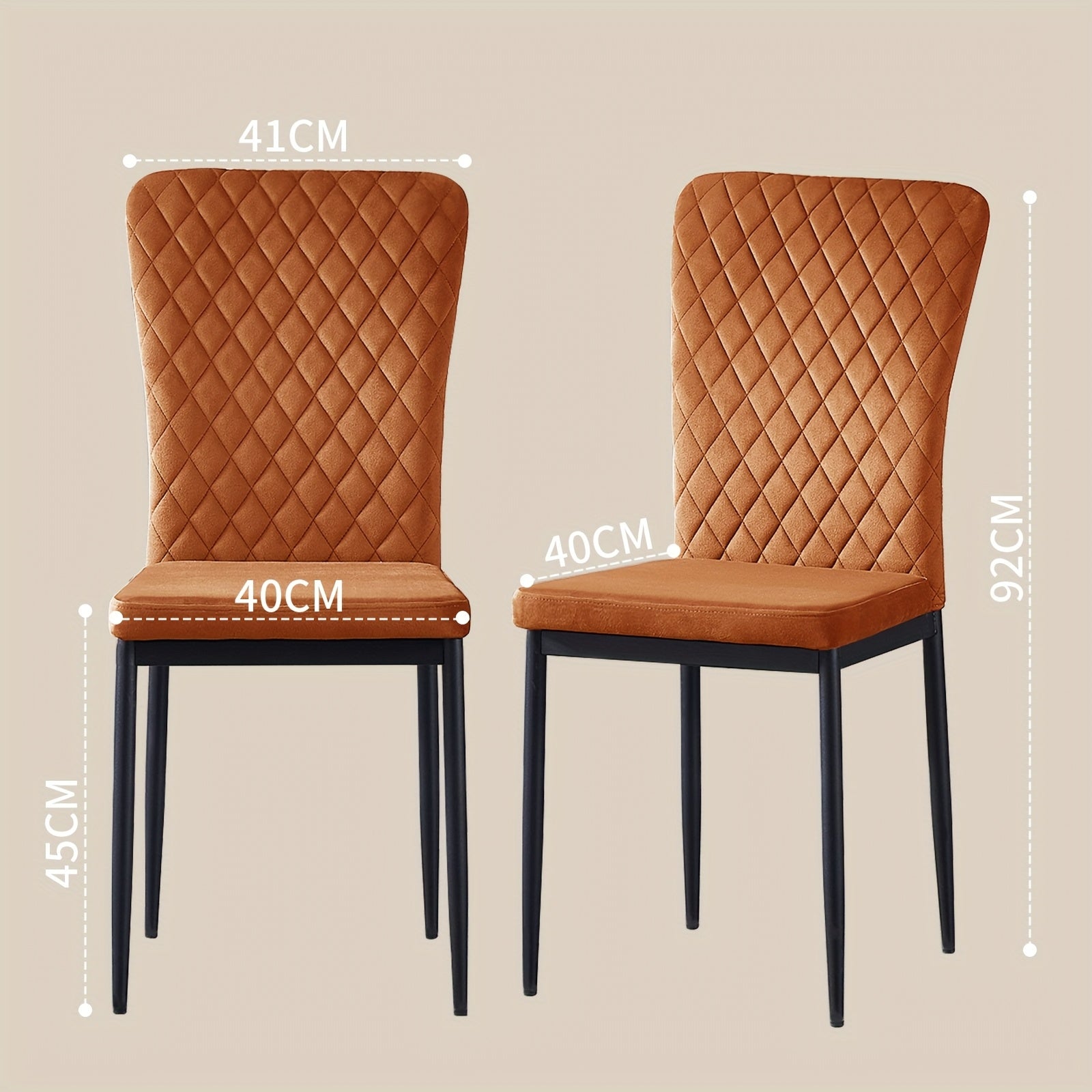 Ensemble de 4/6 Chaises de Salle à Manger en Velours/Cuir Synthétique, Dossier Haut Sans Accoudoirs avec Pieds Métalliques Noirs pour Cuisine ou Salle à Manger