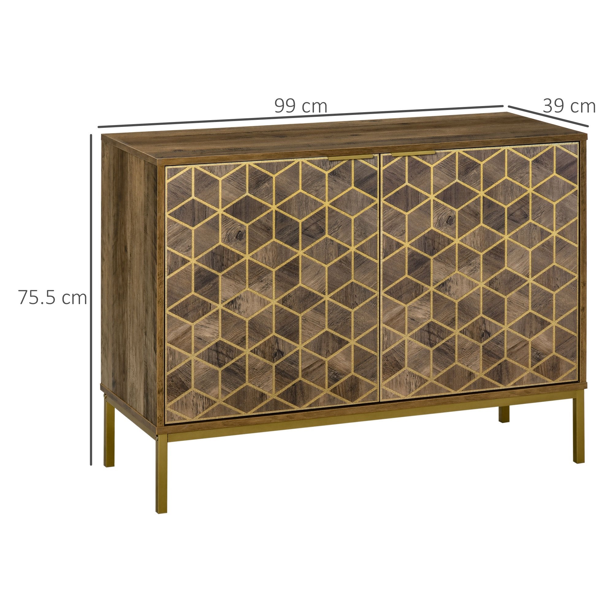 Meuble d'entrée et de salon mobile HOMCOM en bois, buffet moderne à 2 portes avec décorations dorées et pieds en acier, 99x39x75,5cm