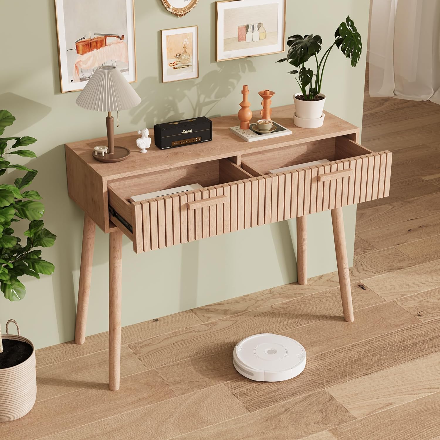 YCZ Coiffeuse en bois avec tiroirs pour maquillage et soins de la peau, petit bureau d'ordinateur, bureau en