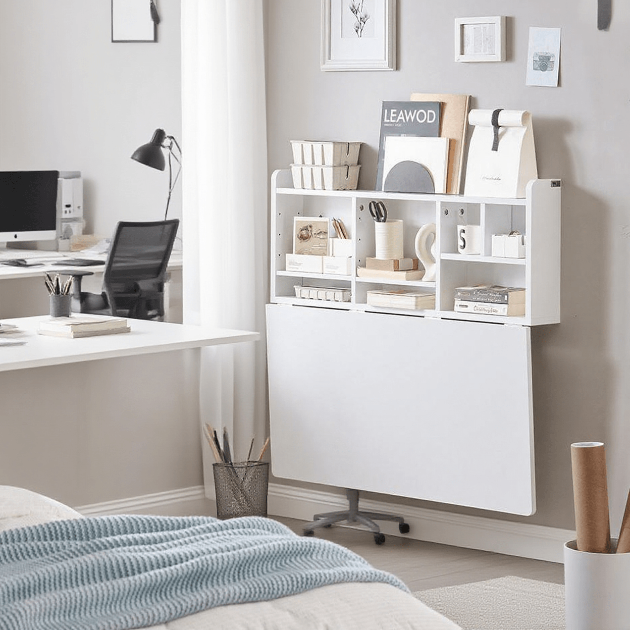 Table Muraux Pliante Avec Étagère Intégrée Bureau D'ordinateur Blanc 90 X 60 X 78 Cm Sobuy FWT07-II-W