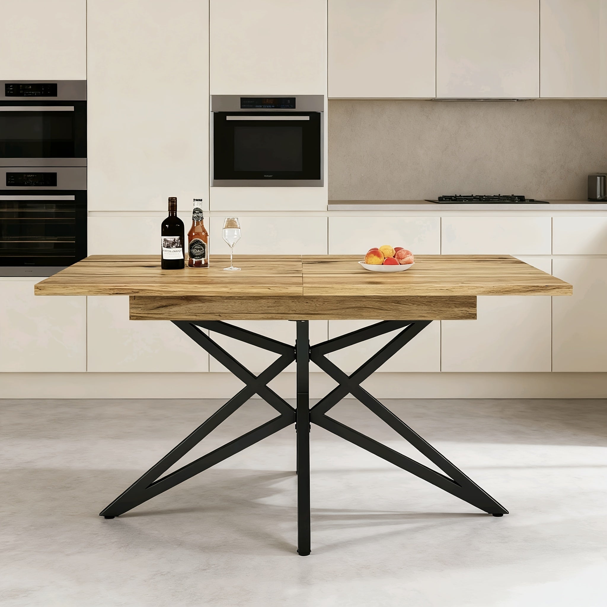 Table à Manger Moderne Dépliable 120 (160) x 80 cm, Table de Cuisine Dépliable, Table de Petit Déjeuner, Pieds en Forme d'Étoile, Pieds en Fer Noir, Plateau en Noyer/Marbre, Marron, Le Meilleur Choix pour les Restaurants, Mobilier de Restaurant,Repas Élé