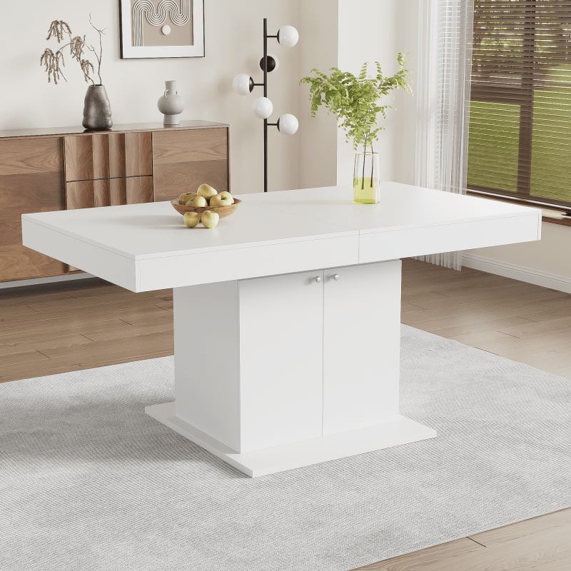 Table à manger coulissante, L140xW80xH76cm - Blanche, Table à café et à manger rectangulaire gain de place avec tiroirs de rangement, Extension télescopique automatique, Idéale pour une utilisation à domicile et au bureau, Table à manger|Table à manger m