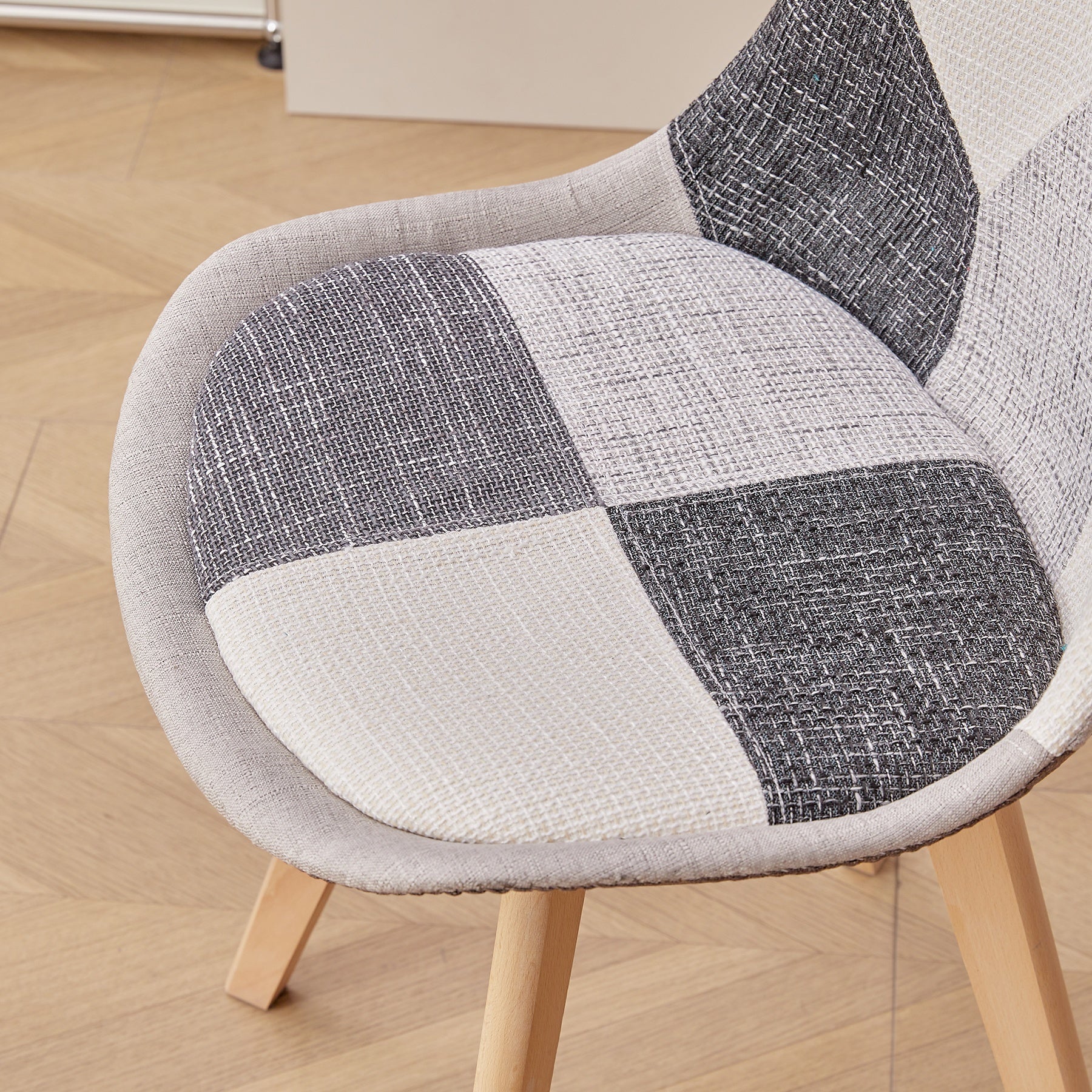 Ensemble de 2/4 chaises de salle à manger de style scandinave - Chaises de cuisine rembourées avec coussin en lin et dossier courbé, tissu noir et cadre en bois de hêtre, design sans bras pour le salon, la chambre à coucher, la salle à manger - Durable e