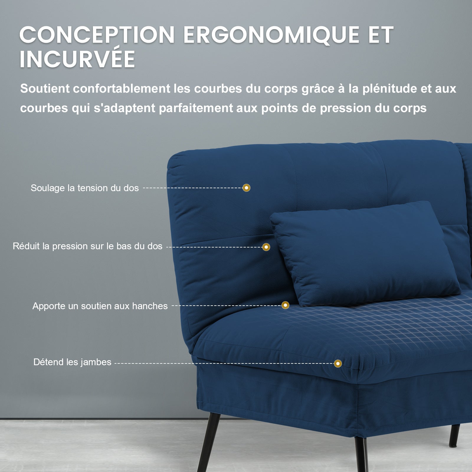 Canapé-lit avec Fonction de Couchage - Housse futon Convertible - Canapé d'angle - Canapé d'invité 3 Places - avec Dossier réglable en Tissu