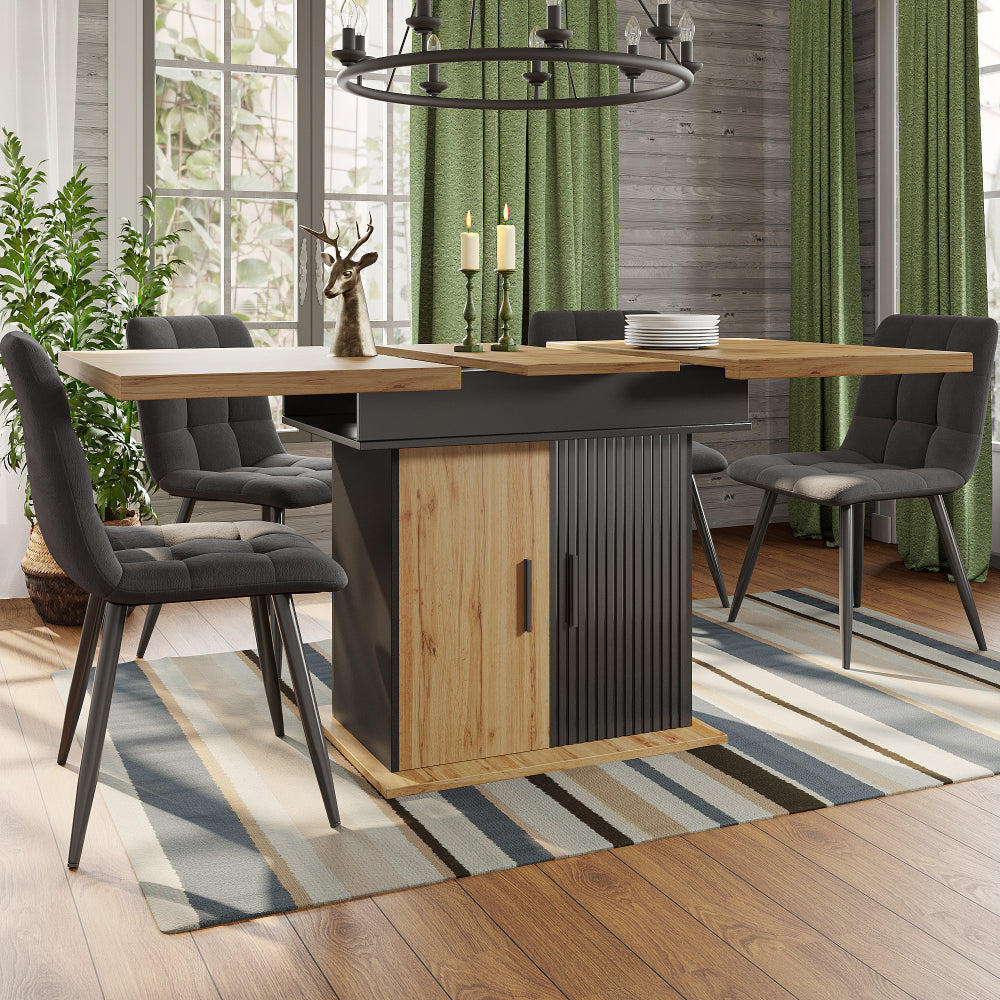 Table à manger rétractable 110-140×80 cm, table de cuisine pliable, pour 4-6 personnes, style nordique gain de place, armoire multifonction extensible avec rangement, design moderne réglable, buffet durable pour cuisine, salle à manger, salon, appartemen