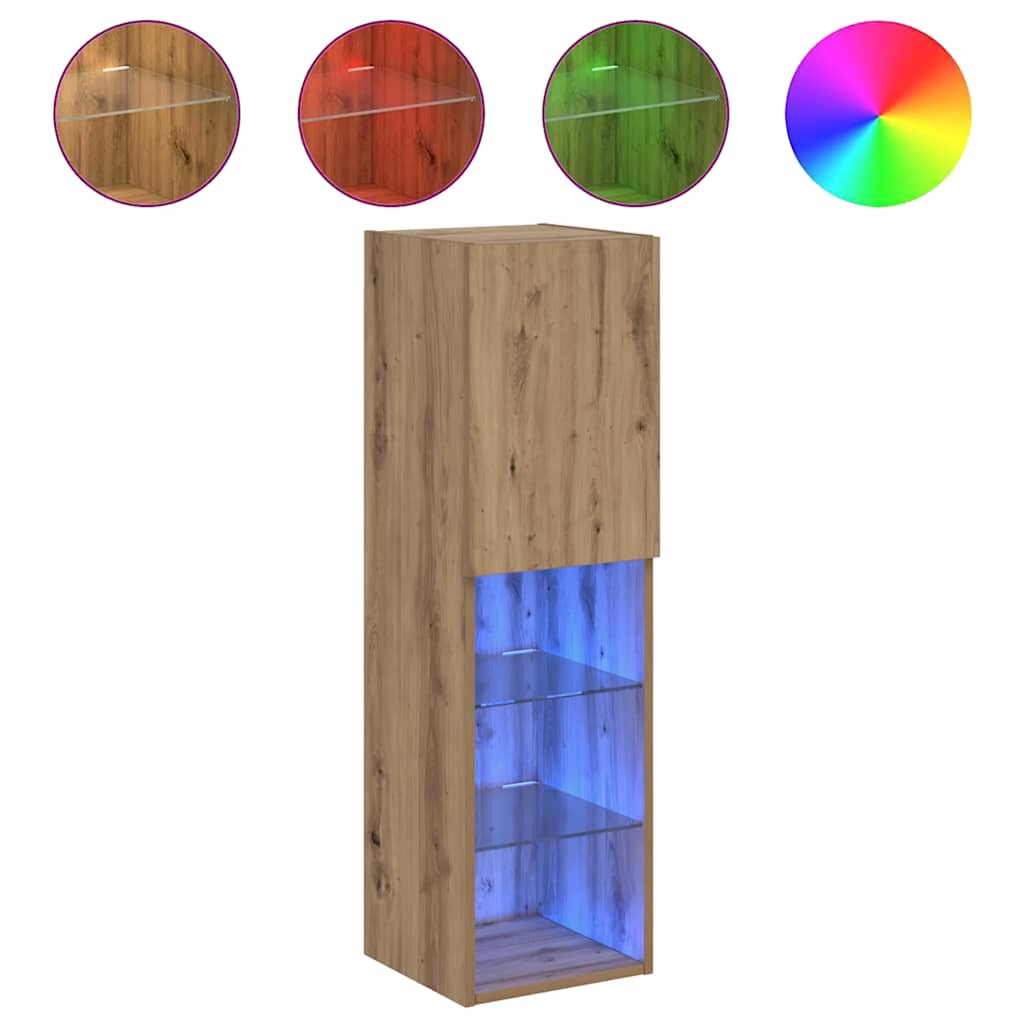 Meubles TV avec s LED 2pcs chêne artisanal 30,5x30x102cm-HautMeuble TV Brillant, Multifonctionnel et Moderne Minimaliste | Meuble TV de Salon avec Casier de Rangement & Compartiment pour CD, Meuble de Rangement pour TV & Multimédia, Meuble d'Appoint pour