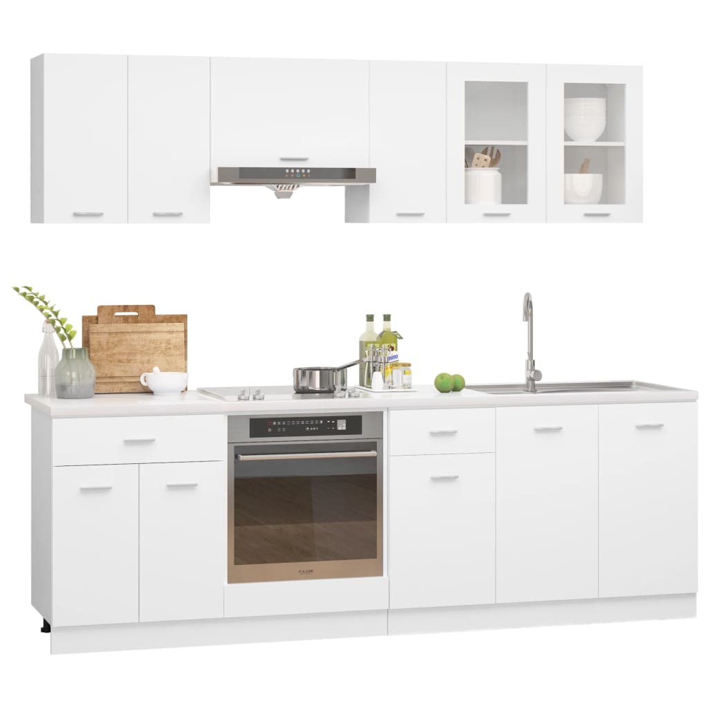 Ensemble de 8 meubles de cuisine "Lyon" en bois d'ingénierie blanc