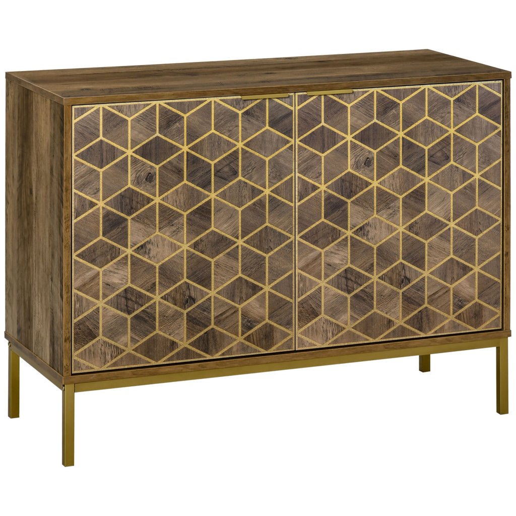 Meuble d'entrée et de salon mobile HOMCOM en bois, buffet moderne à 2 portes avec décorations dorées et pieds en acier, 99x39x75,5cm