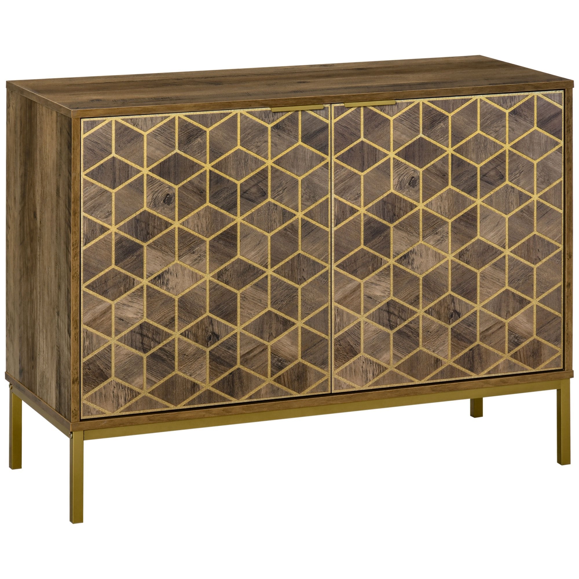 Meuble d'entrée et de salon mobile HOMCOM en bois, buffet moderne à 2 portes avec décorations dorées et pieds en acier, 99x39x75,5cm