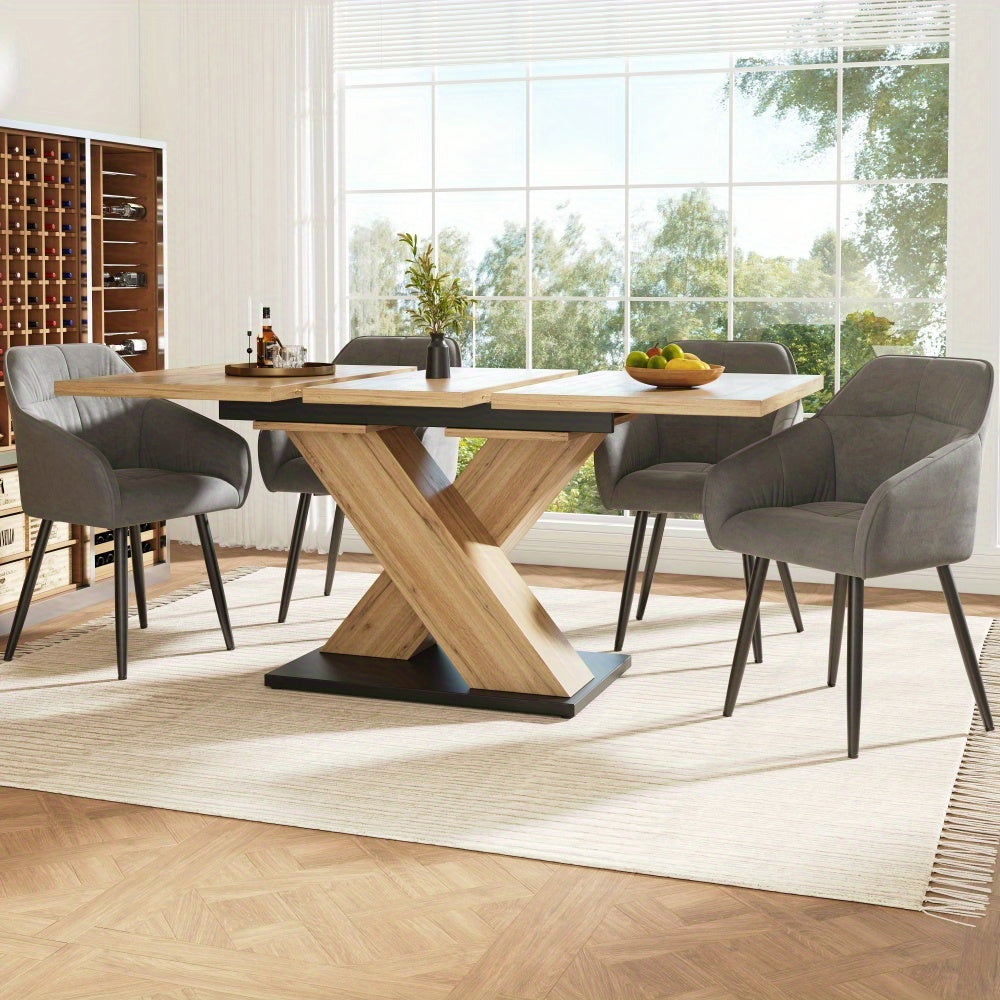 Ensemble de table à manger (5 pièces), table à manger extensible 119-158,5 x 80 cm avec 4 chaises en velours gris foncé, colonne T en bois massif pour cuisine et salon, Tables de Salle à Manger pour Petits Espaces,Petite Table à Manger,Ensembles de Table