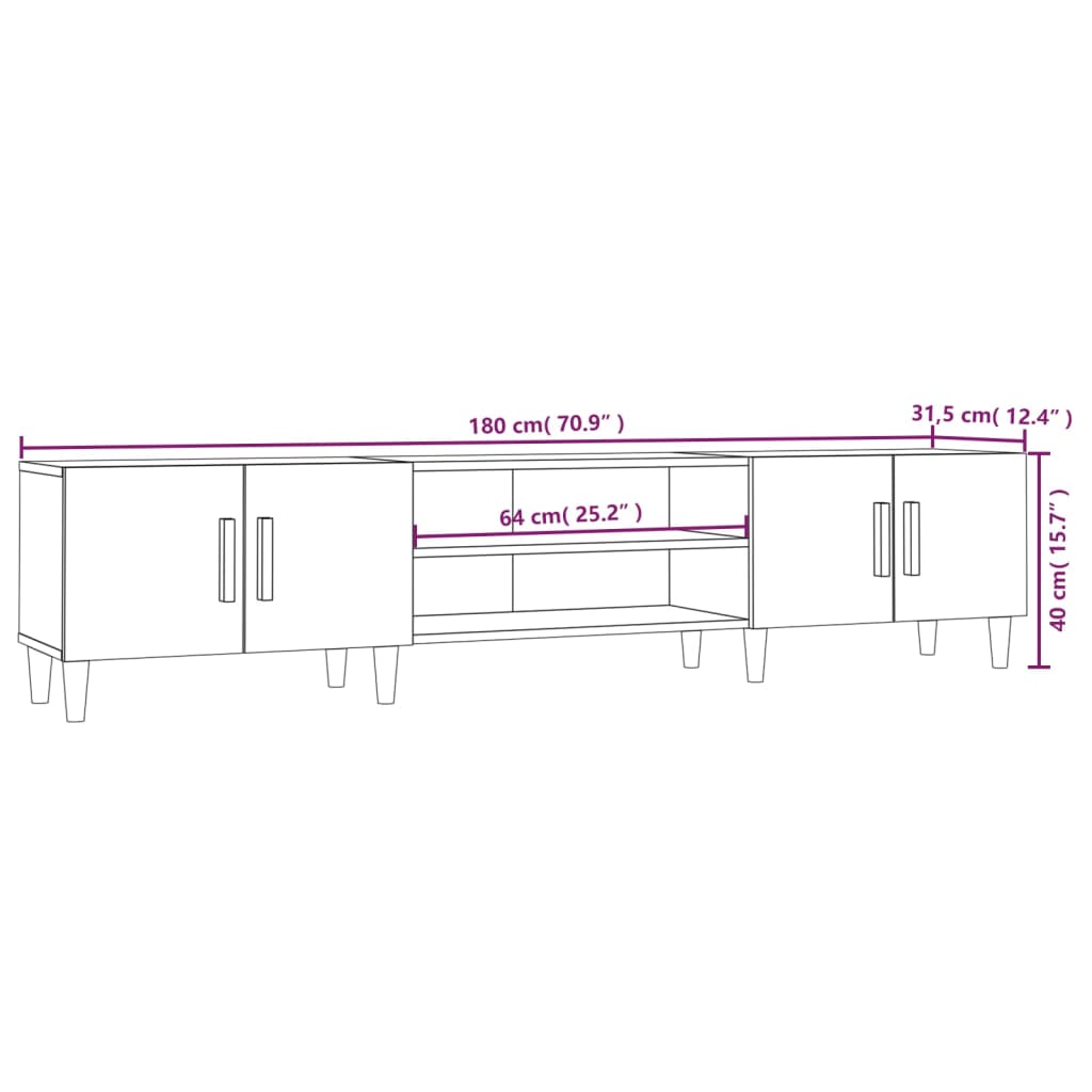 vidaXL Meuble TV moderne 180 x 31,5 x 40 cm 4 portes en bois contreplaqué Sonoma gris