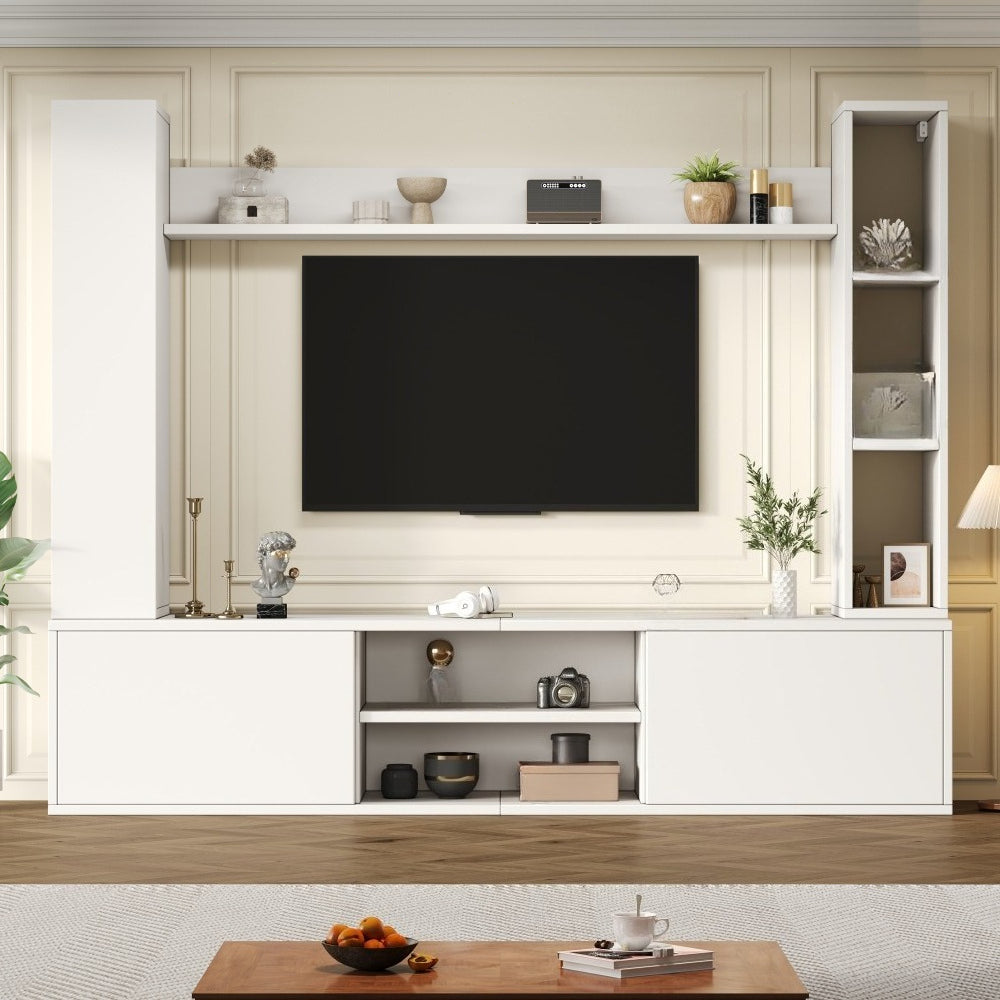 Ensemble mural TV avec vitrine (ensemble complet, 4 pièces), meuble de salon TV, comprenant : meuble TV, deux armoires murales et une étagère murale, meuble TV élégant 180 x 35 x 33,5 cm, étagère murale moderne et simple, vitrine personnalisée, armoire d