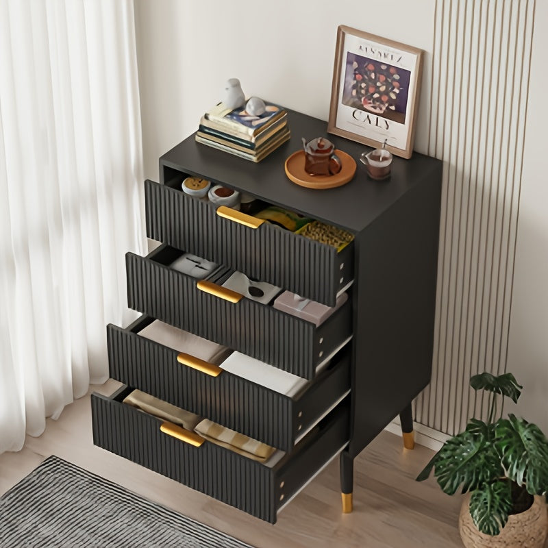Commode, Commande à 4 tiroirs, 4 commodes avec pieds et poignées dorés - Idéale pour chambres salons entrée noir/blanc
