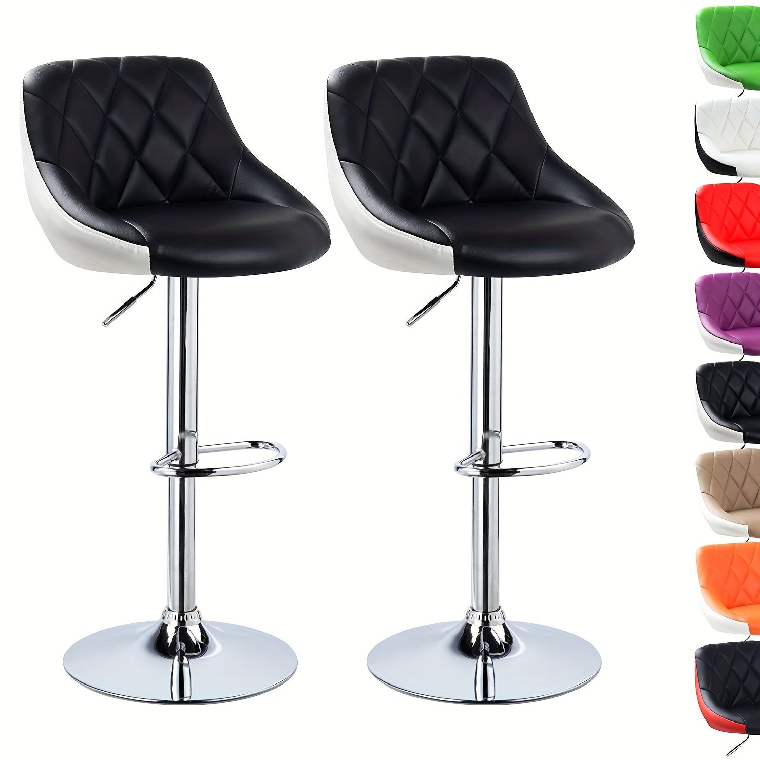 2 tabourets de bar avec siège en simili cuir rembourré, hauteur réglable, pivotant et ajustable, chaise haute pour comptoir ou salle à manger, Tabourets de Cuisine pour Comptoir,Tabourets de Bar pour Petit Déjeuner,Tabourets de hauteur comptoir,Tabourets