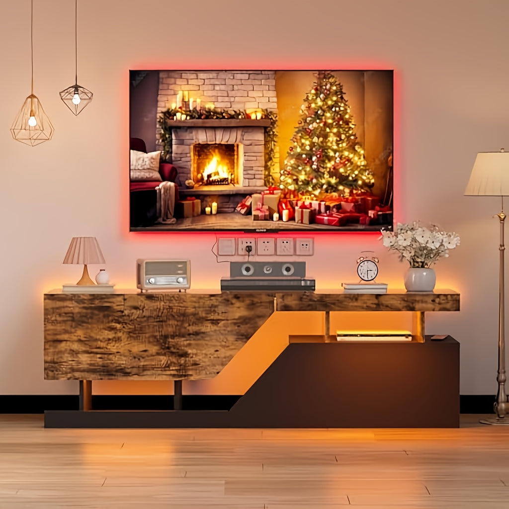 Meuble TV bas avec 2 volets/portes, meuble TV moderne sans poignée, meuble latéral pour téléviseurs jusqu'à 65 in (165 cm), étagère TV pour salon, salle de divertissement