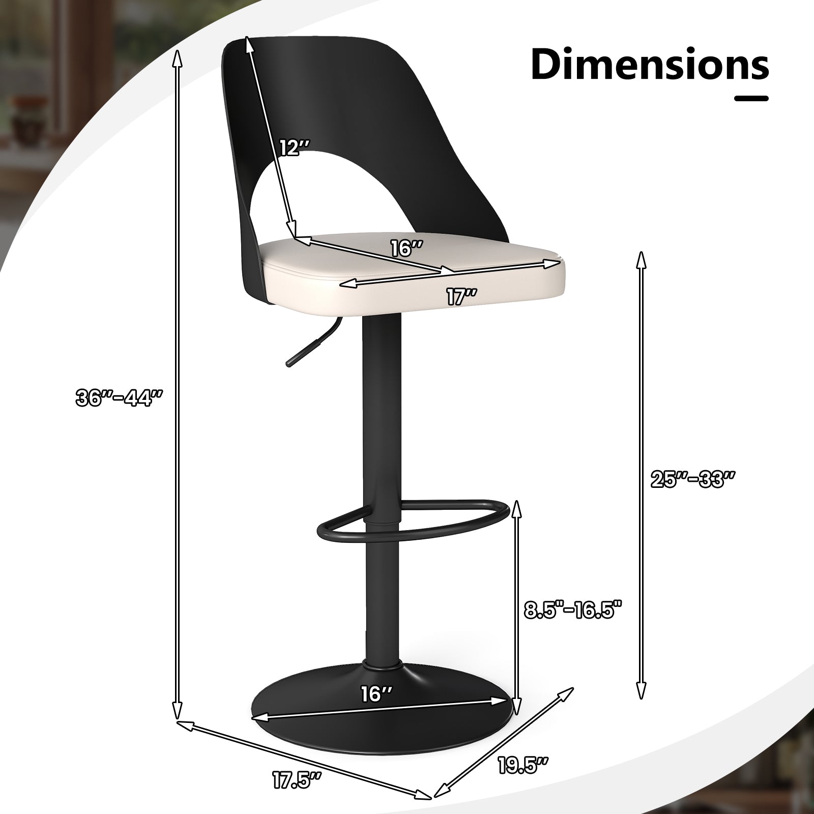 Ensemble de 2 tabourets de bar, tabourets ergonomiques de comptoir avec siège en cuir PP agrandi, repose-pieds, chaises de bar pivotantes modernes, tabourets de bar réglables, chaises de salle à manger d'île pour cuisine, bistrot