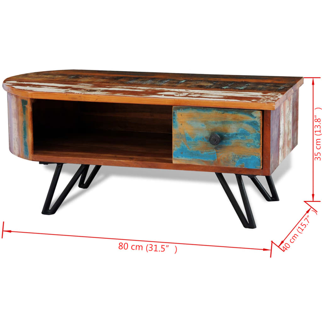 vidaXL Table basse Table de salon bois recyclé solide avec pieds broche fer