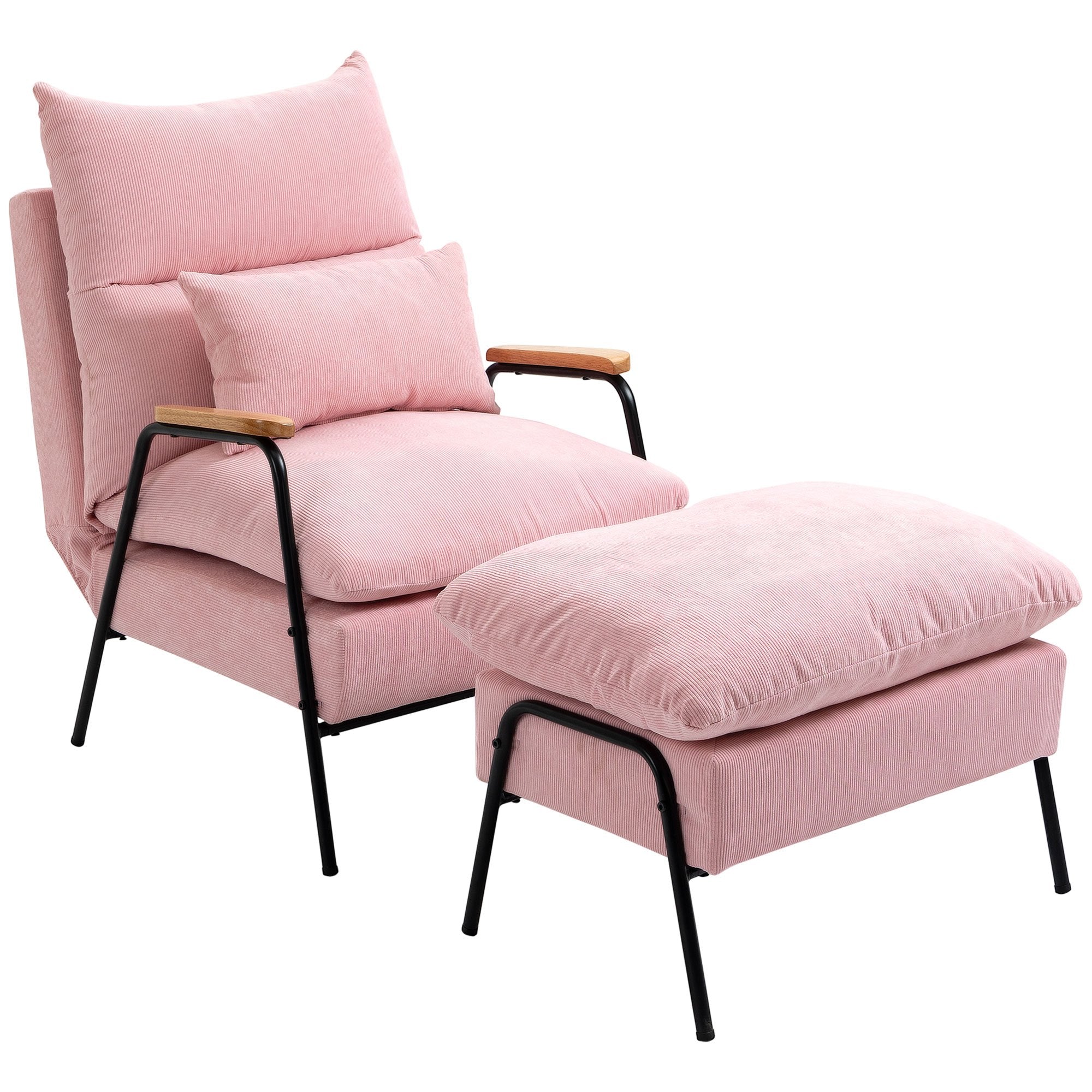 Fauteuil avec tabouret, fauteuil inclinable avec fonction de couchage, fauteuil avec ottomane, chaise rembourrée avec coussin, fauteuil TV, fauteuil TV pour chambre à coucher, salon, 26,77 x 36 x 34,65 pouces, rose