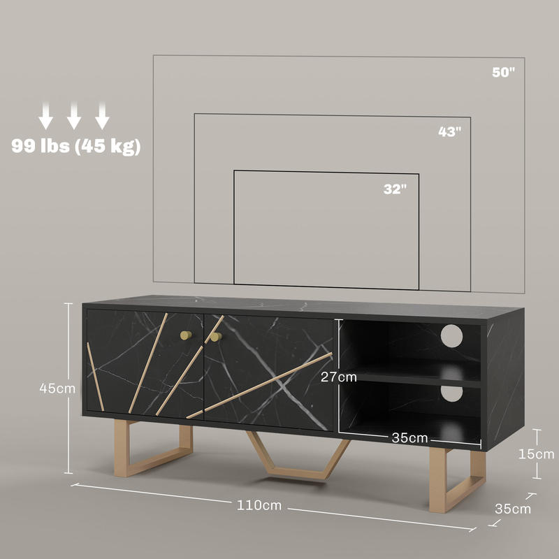 Meuble TV banc TV meuble pour télévision jusqu'à 50 pouces avec placard, étagère réglable et passe-câbles , noir