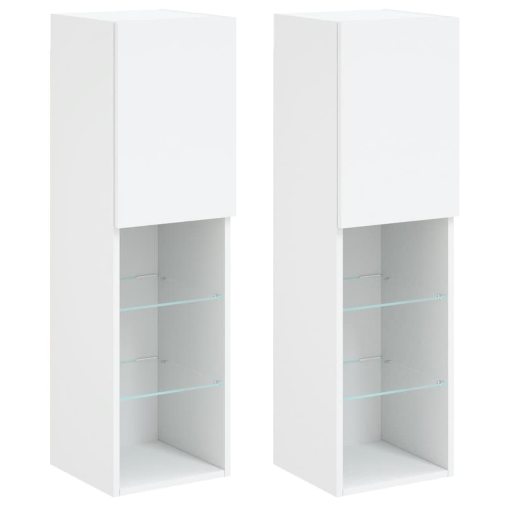 vidaXL Meubles TV mural 2 pièces blanc 30,5x30x102 cm avec lumières LED RVB espace de rangement robuste en bois d'ingénierie pour salon divertissement