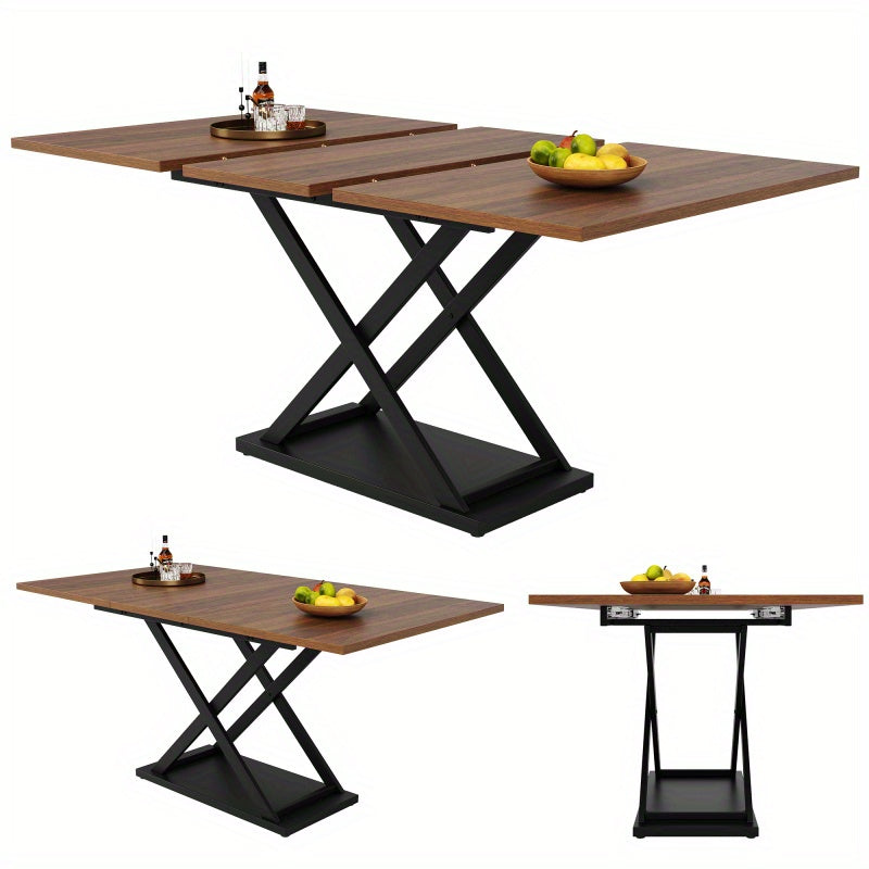 Table télescopique 120160 × 80Cm Table extensible Place de table -Économie d'espace Table de cuisine Noir Jambes en fer croisé pour cuisine et salon Noix de Grenoble -Table colorée