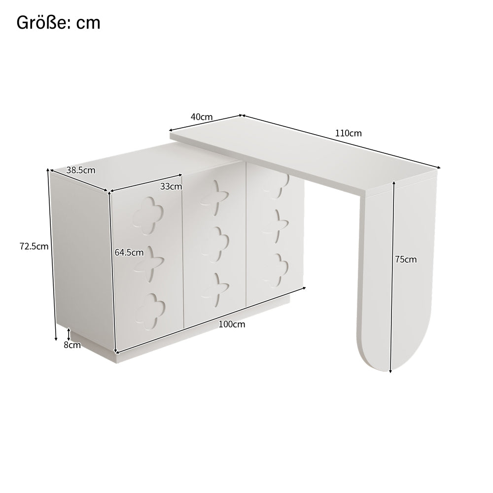 Bureau multifonctionnel simple et moderne, bureau d'ordinateur d'angle en forme de L rotatif, bureau de bureau rotatif à 360 degrés, armoire minimaliste nordique, table de rangement de petite appartement de luxe léger, table de toilette, blanc 110 cm, ta