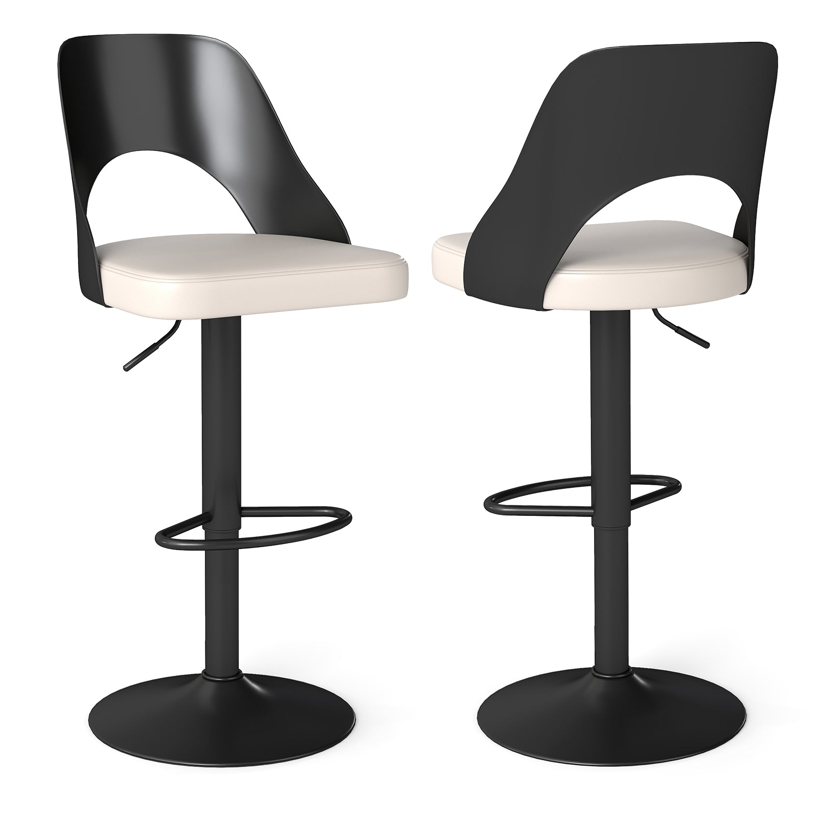 Ensemble de 2 tabourets de bar, tabourets ergonomiques de comptoir avec siège en cuir PP agrandi, repose-pieds, chaises de bar pivotantes modernes, tabourets de bar réglables, chaises de salle à manger d'île pour cuisine, bistrot