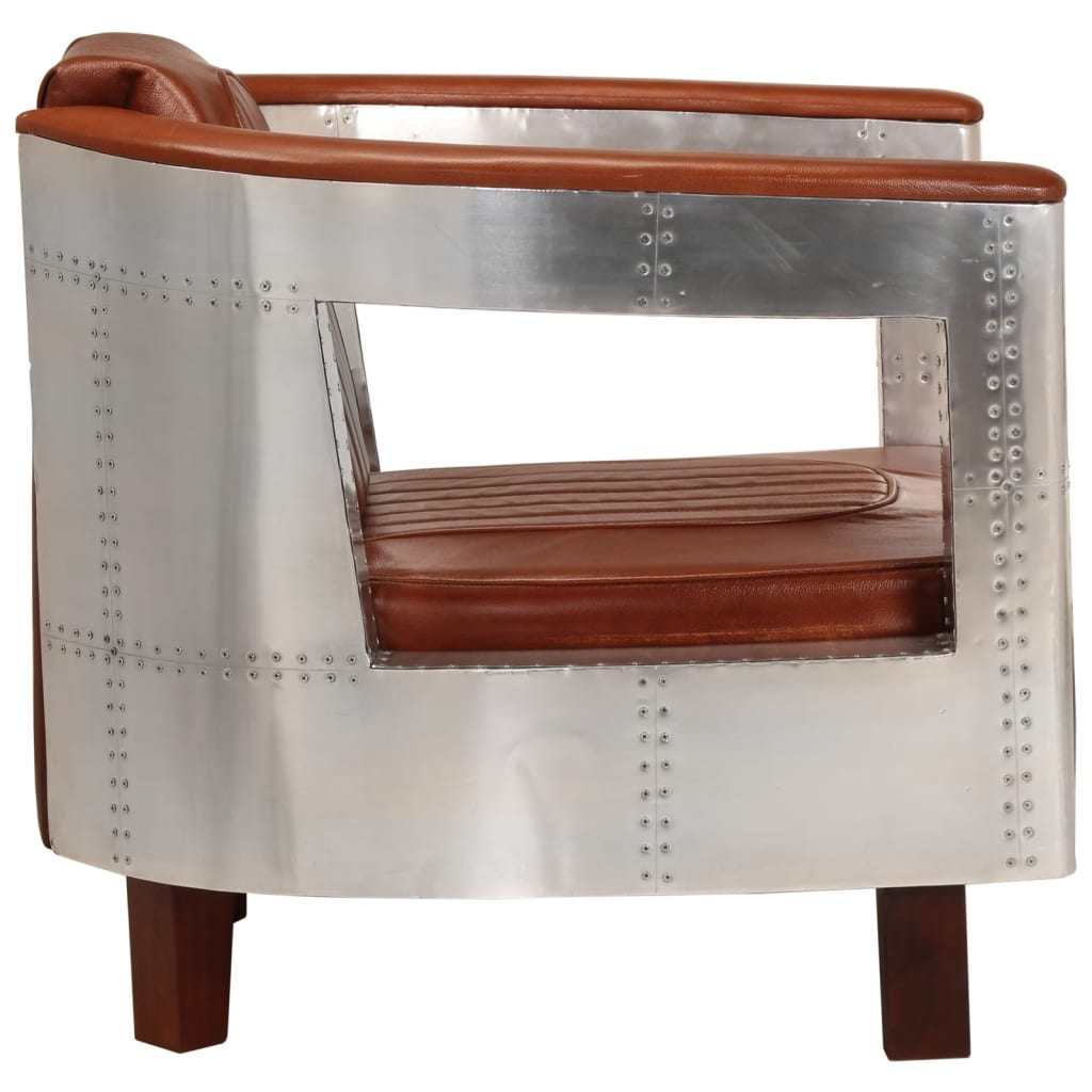 Fauteuil en style d'aviation marron cuir véritable