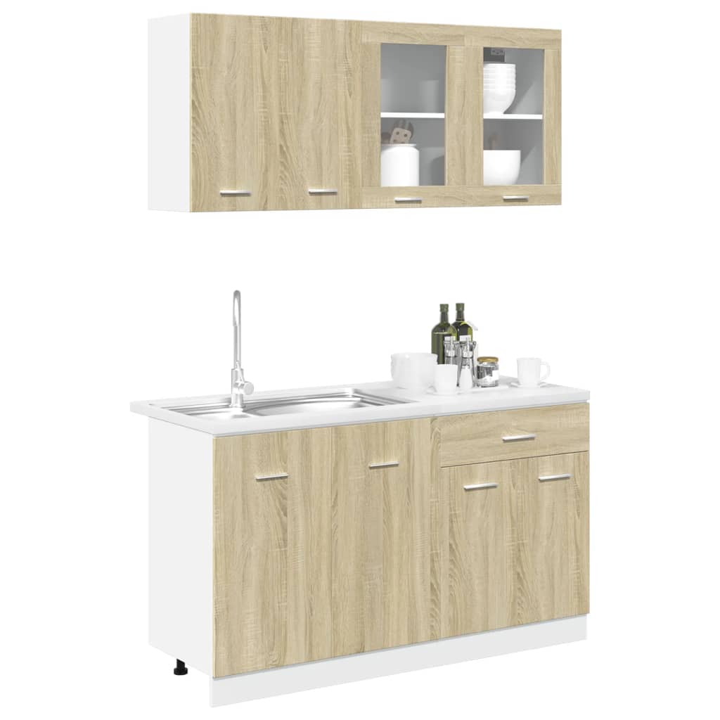 Ensemble de 4 meubles de cuisine "Lyon" en chêne Sonoma-Armoire à linge, armoire à livres, commode de salle à manger, armoire à chaussures, armoire de rangement de cuisine, armoire à vaisselle, meuble TV : dotée de multiples espaces de rangement, compati
